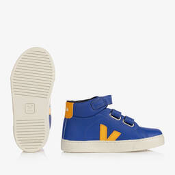 VEJA-حذاء رياضي  بشريط لاصق جلد لون أزرق و برتقالي للأولاد | Childrensalon Outlet