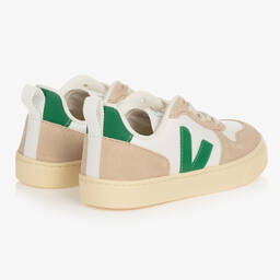 VEJA-ترينرز تينز جلد وشامواه لون أبيض وأخضر | Childrensalon Outlet