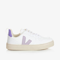 VEJA-حذاء رياضي V-10 بأربطة لون أبيض و بنفسجي للبنات | Childrensalon Outlet