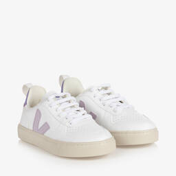 VEJA-حذاء رياضي V-10 بأربطة لون أبيض و بنفسجي للبنات | Childrensalon Outlet