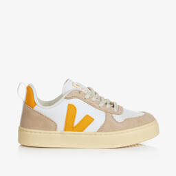 VEJA-ترينرز جلد وشامواه لون أصفر وأبيض | Childrensalon Outlet