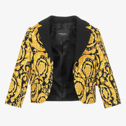 Versace-Черно-золотистый блейзер с принтом Barocco | Childrensalon Outlet