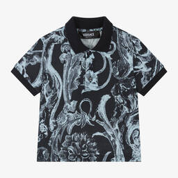 Versace-Baby Boys Blue Barocco Stencil Polo Shirt | Childrensalon Outlet