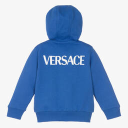 Versace-توب هودي بسحّاب قطن لون أزرق أطفال ولادي | Childrensalon Outlet
