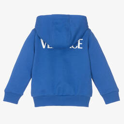 Versace-توب هودي بسحّاب قطن لون أزرق أطفال ولادي | Childrensalon Outlet