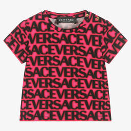 Versace-تيشيرت أطفال بناتي قطن جيرسي لون زهري فيوشيا | Childrensalon Outlet