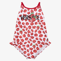 Versace-Baby Girls Red Floral Strawberry Swimsuit | Childrensalon Outlet