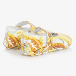 Versace-حذاء جلد صناعي لمرحلة قبل المشي لون أبيض وذهبي للمولودات | Childrensalon Outlet