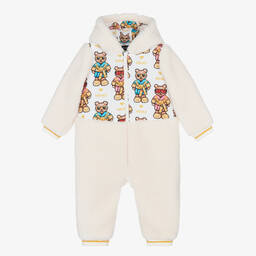 Versace-Beige Hooded Fleece Teddy Pramsuit | Childrensalon Outlet