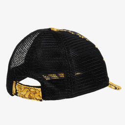 Versace-كاب قطن تويل لون أسود وذهبي بطبعة باروك | Childrensalon Outlet