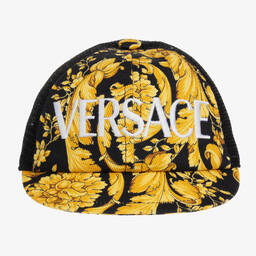 Versace-كاب قطن تويل لون أسود وذهبي بطبعة باروك | Childrensalon Outlet