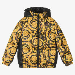 Versace-Black & Gold Barocco Down Padded Jacket | Childrensalon Outlet