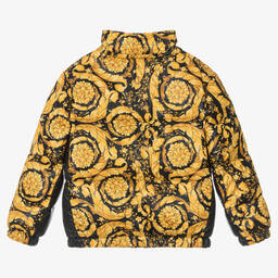 Versace-Black & Gold Barocco Down Padded Jacket | Childrensalon Outlet