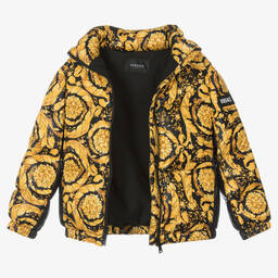 Versace-Black & Gold Barocco Down Padded Jacket | Childrensalon Outlet