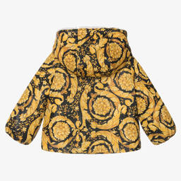 Versace-Черно-золотистая теплая куртка с принтом Barocco | Childrensalon Outlet