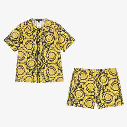 Versace-بيجاما قطن لون أسود وذهبي بطبعة باروك | Childrensalon Outlet