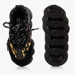 Versace-Black & Gold Barocco Trainers | Childrensalon Outlet