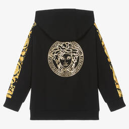 Versace-Black & Gold Cotton Barocco Print Hoodie | Childrensalon Outlet