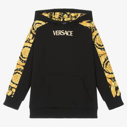 Versace-Black & Gold Cotton Barocco Print Hoodie | Childrensalon Outlet