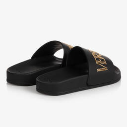 Versace-شبشب سلايدرز جلد لون أسود وذهبي | Childrensalon Outlet