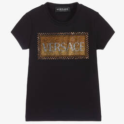 Versace-Черная футболка с золотистым логотипом | Childrensalon Outlet