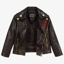 Versace-Black Leather Biker Jacket | Childrensalon Outlet