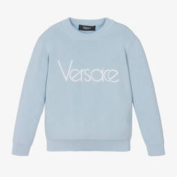 Versace-Blue Cotton Knit Sweater | Childrensalon Outlet