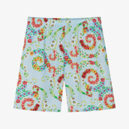 Versace-Boys Azure Floral Patterned Shorts | Childrensalon Outlet