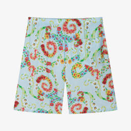 Versace-Boys Azure Floral Patterned Shorts | Childrensalon Outlet