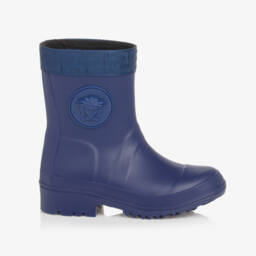 Versace-بوت واقي من المطر بشعار ميدوسا لون أزرق للأولاد | Childrensalon Outlet