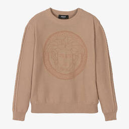 Versace-بلوفر قطن محبوك لون بيج للأولاد | Childrensalon Outlet