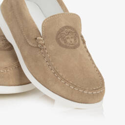 Versace-Boys Beige Suede Slip-On Loafers | Childrensalon Outlet