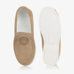 Versace-Boys Beige Suede Slip-On Loafers | Childrensalon Outlet