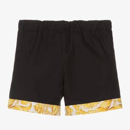 Versace-Boys Black Cotton Barocco Shorts | Childrensalon Outlet