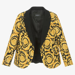 Versace-Черно-золотистый блейзер с принтом Barocco | Childrensalon Outlet