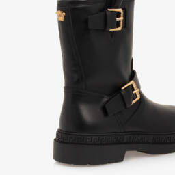 Versace-Boys Black Leather Biker Boots | Childrensalon Outlet