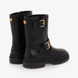 Versace-Boys Black Leather Biker Boots | Childrensalon Outlet