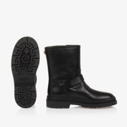 Versace-Boys Black Leather Biker Boots | Childrensalon Outlet
