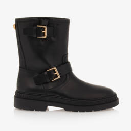 Versace-Boys Black Leather Biker Boots | Childrensalon Outlet