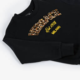 Versace-Черный хлопковый свитшот с леопардовым логотипом | Childrensalon Outlet