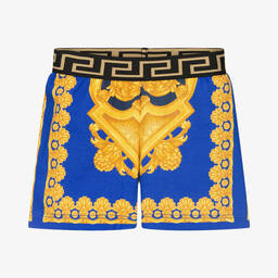 Versace-شورت قطن لون أزرق وذهبي بطبعة باروك للأولاد | Childrensalon Outlet
