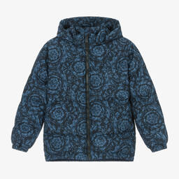 Versace-Boys Blue Barocco Down Puffer Jacket | Childrensalon Outlet