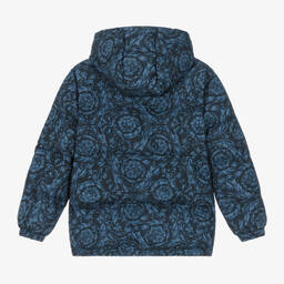 Versace-Boys Blue Barocco Down Puffer Jacket | Childrensalon Outlet