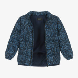 Versace-Boys Blue Barocco Down Puffer Jacket | Childrensalon Outlet