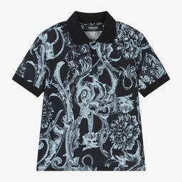 Versace-Синяя рубашка поло Barocco Stencil для мальчиков | Childrensalon Outlet
