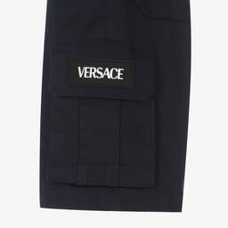 Versace-Boys Blue Cotton Greca Logo Bermuda Shorts | Childrensalon Outlet