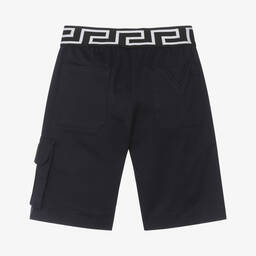 Versace-Boys Blue Cotton Greca Logo Bermuda Shorts | Childrensalon Outlet