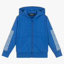 Versace-Boys Blue Cotton Hooded Zip-Up Top | Childrensalon Outlet