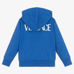 Versace-Boys Blue Cotton Hooded Zip-Up Top | Childrensalon Outlet