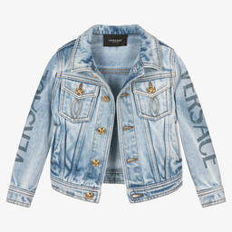 Versace-جاكيت قطن دنيم لون أزرق فاتح للأولاد | Childrensalon Outlet